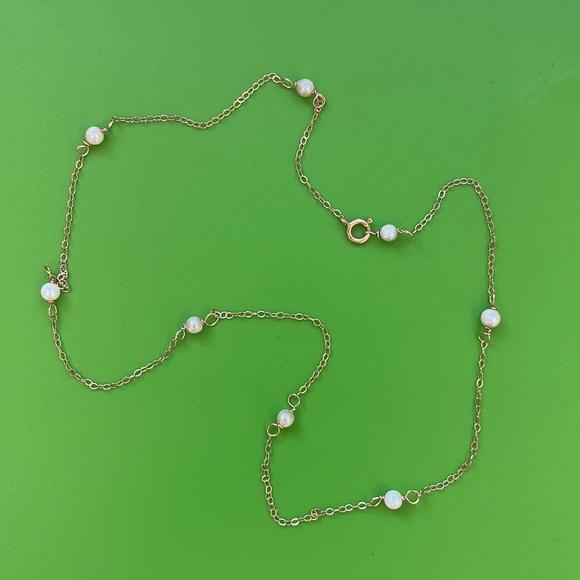 Vintage Jewelry Vintage 4k Yellow Gold And Pearl Station Necklace